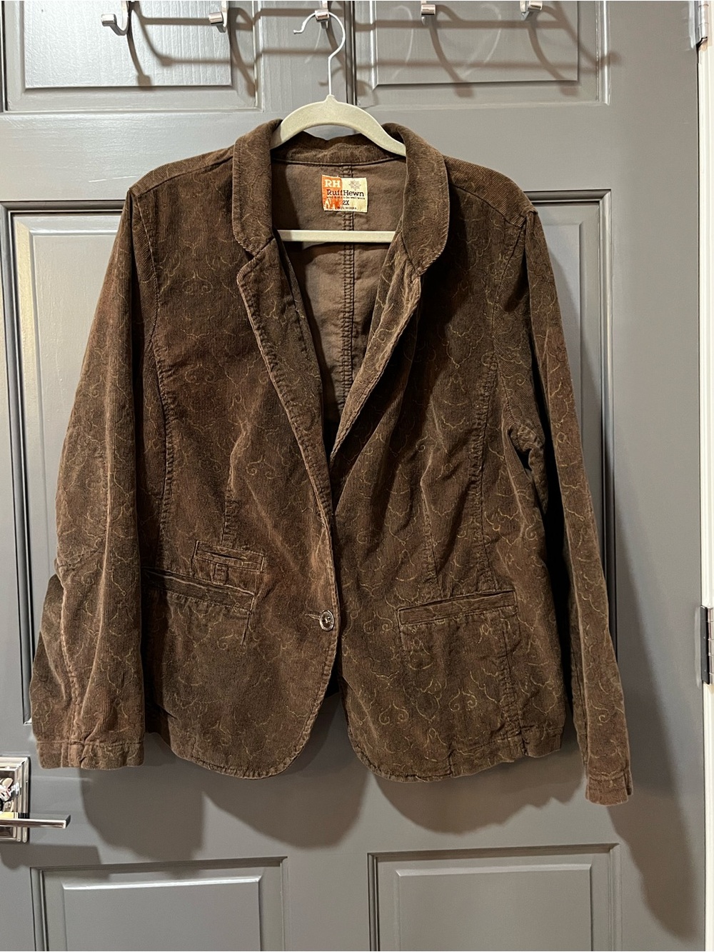 Ruff Hewn Brown/Olive Corduroy Blazer with Dark Metal Button